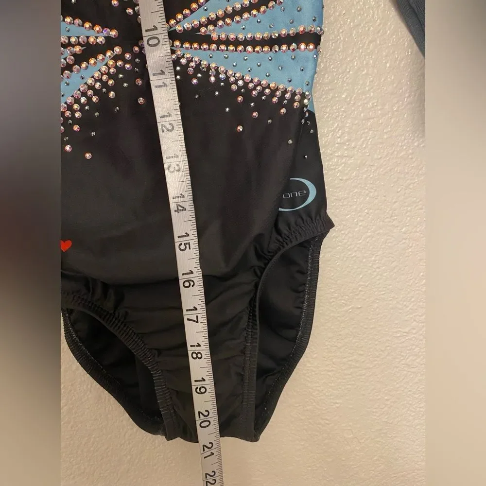 Ozone gymnastics blue ombre stoned illusion collectible custom leotard 3/4 YL